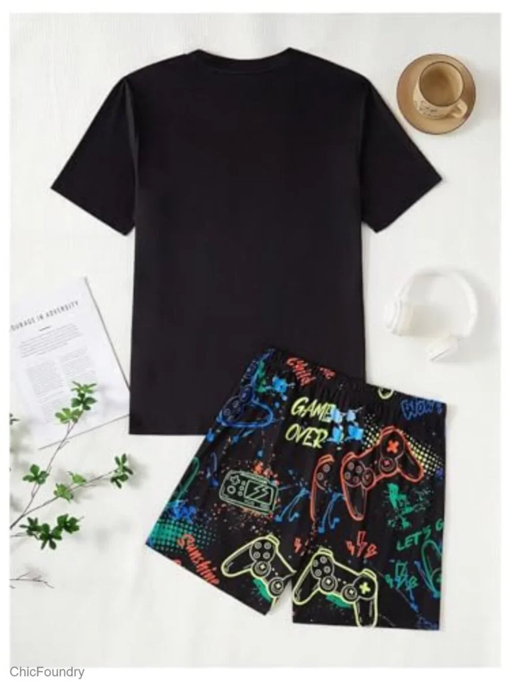 Men's Pajamas Set 2 Piece Short Sleeve Letter Print Lounge Set